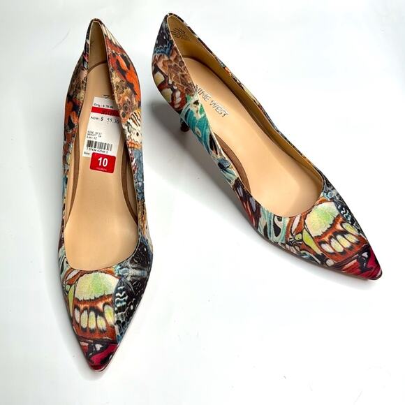 Nine West Butterfly Moth Print Margot Pump Heels New with Tag S-344 Sz 10 - Picture 3 of 9